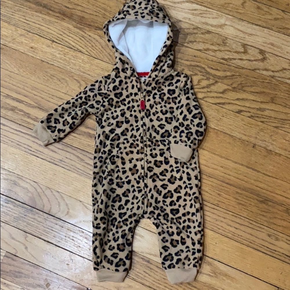 Cheetah print fleece onesie with hood. Never worn